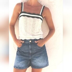 Zara Denim Jean Shorts Mom High Rise Medium Wash Blue Relaxed Fit Bermuda 8